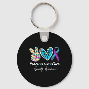 Porte-clés Peace Love Cure Suicide Prévention Coeur