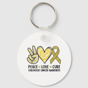 Porte-clés Peace Love Cure Yellow Ribbon Cancer de l'enfance