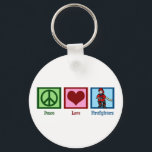 Porte-clés Peace Love Firefighters<br><div class="desc">A peace sign,  heart,  and a fireman holding a water hose.</div>