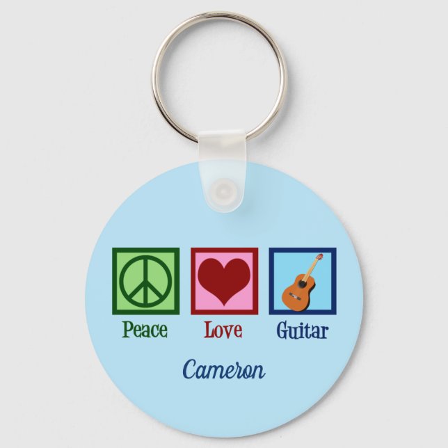 Porte-clés Peace Love Guitar Cute Blue Monogram Guitariste (Recto)