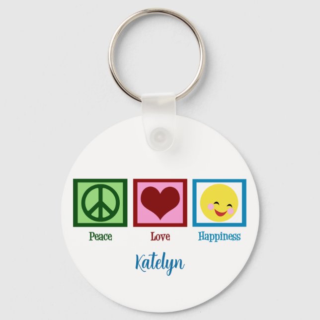 Porte-clés Peace Love Happiness Cute Custom (Recto)