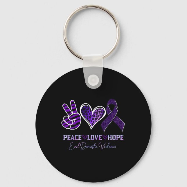 Porte-clés Peace Love Hope Leopard End Violence domestique Aw (Recto)