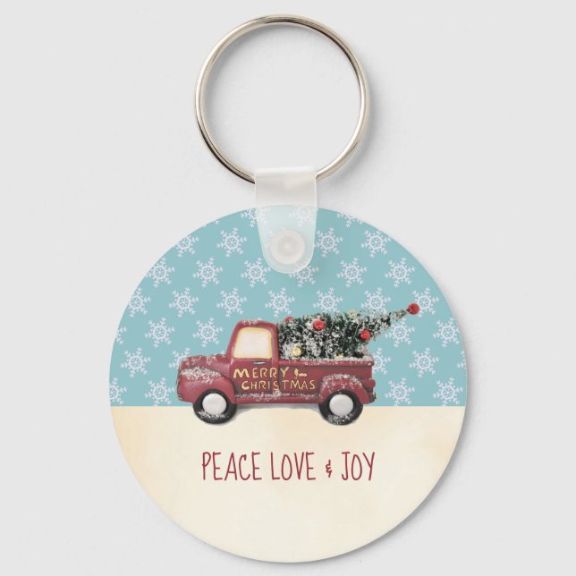 Porte-clés Peace Love & Joy avec RedToy Truck Joyeux Noël (Recto)