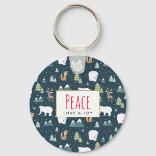 Porte-clés Peace Love & Joy Christmas Animals Pattern