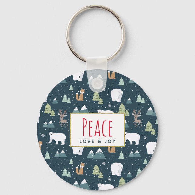 Porte-clés Peace Love & Joy Christmas Animals Pattern (Recto)