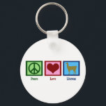 Porte-clés Peace Love Llamas<br><div class="desc">Un signe de paix,  un coeur,  et une jolie lama.</div>