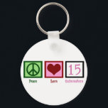 Porte-clés Peace Love Quinceañera<br><div class="desc">A pretty Peace Love 15 gift for a teenage birthday girl.</div>