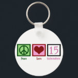 Porte-clés Peace Love Quinceañera<br><div class="desc">A pretty Peace Love 15 gift for a teenage birthday girl.</div>