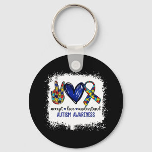 Porte-clés Peace Love Ribbon Sensibilisation sur l'autisme Ac