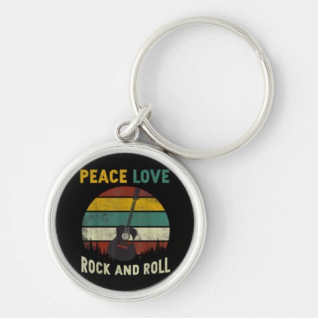 Porte-clés Peace Love & Rock & Roll Guitare Player Guitariste (Devant)