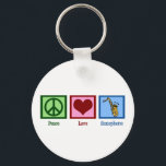 Porte-clés Peace Love Saxophone<br><div class="desc">Un signe de paix,  un coeur et un saxophone. Un grand cadeau pour un joueur de saxon.</div>