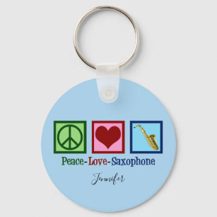 Porte-clés Peace Love Saxophone mignon Monogram Blue