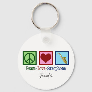 Porte-clés Peace Love Saxophone mignon Monogram Blue