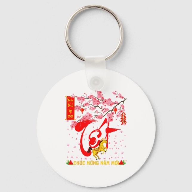 Porte-clés Peach Blossom Vietnamese Lunar New Year Horse 2026 (Recto)