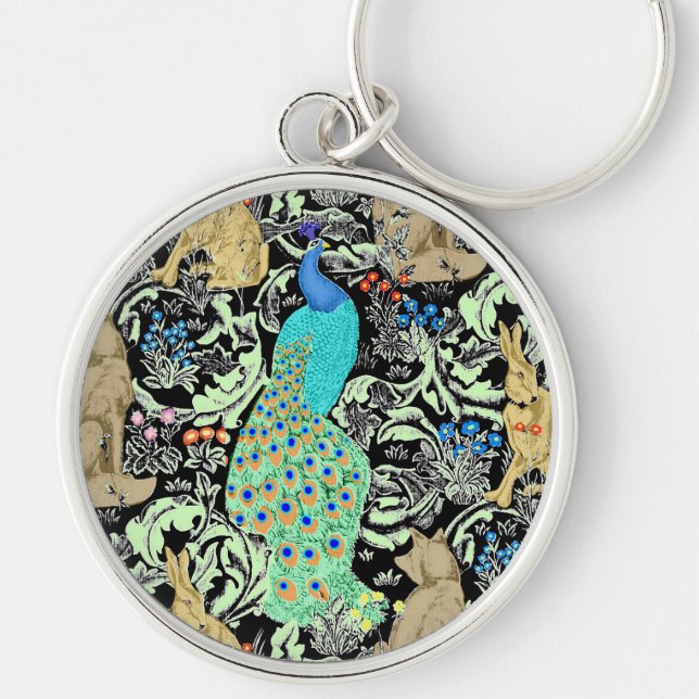Porte-clés Peacock Art Nouveau Impression, Turquoise & Neutra (Devant)