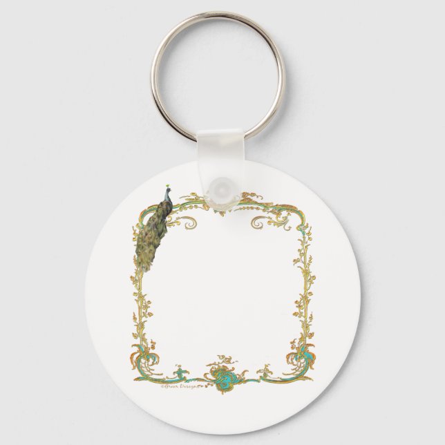 Porte-clés Peacock avec cadre or "Enregistrer la date" Porte  (Recto)