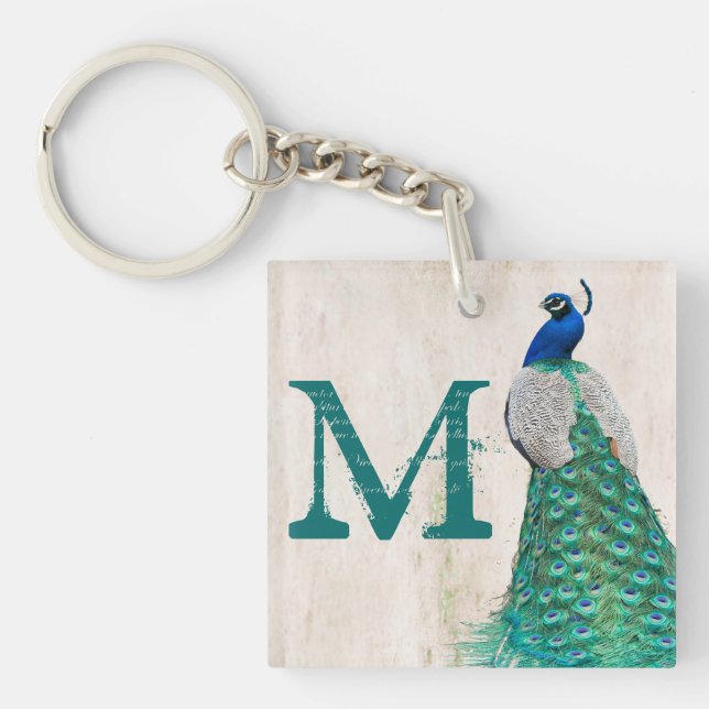 Porte-clés Peacock Bird Feather Turquoise Turquoise Vint Port (Devant)