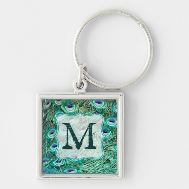 Porte-clés Peacock Bird Feather Turquoise Turquoise Vint Port (Devant)