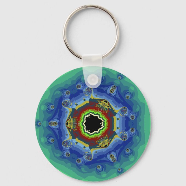 Porte-clés Peacock Fractal Mandala Blue Green (Recto)