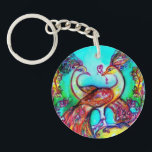 Porte-clés PEACOCKS EN AMOUR rouge turquoise bleu vert<br><div class="desc">Design élégant et élégant. Aquarelle avec feuille d'or et d'argent en bleu aqua.rouge,  fuchsia,  vert jaune couleurs.Facile à customiser avec vos propres initiales et texte.</div>
