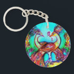 Porte-clés PEACOCKS EN AMOUR rouge turquoise bleu vert<br><div class="desc">Design élégant et élégant. Aquarelle avec feuille d'or et d'argent en bleu aqua.rouge,  fuchsia,  vert jaune couleurs.Facile à customiser avec vos propres initiales et texte.</div>