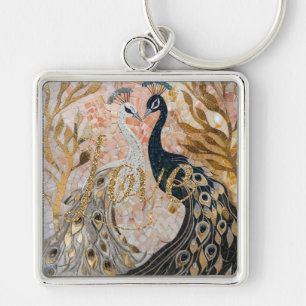 Porte-clés Peacocks Gold Parties scintillant Love Blush Rose