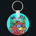 Porte-clés PEACOCKS IN LOVE MONOGRAM rouge bleu turquase vert<br><div class="desc">Design élégant et élégant. Aquarelle avec feuille d'or et d'argent.</div>