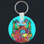 Porte-clés PEACOCKS IN LOVE MONOGRAM rouge bleu turquase vert<br><div class="desc">Design élégant et élégant. Aquarelle avec feuille d'or et d'argent.</div>