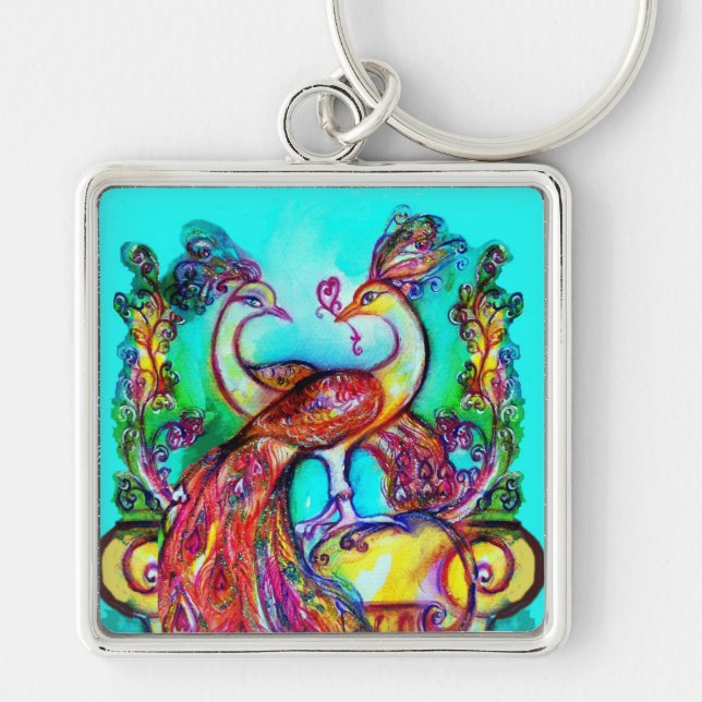 Porte-clés PEACOCKS IN LOVE MONOGRAM rouge bleu turquase vert (Devant)