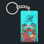 Porte-clés PEACOCKS IN LOVE MONOGRAM rouge turquoise bleu ver<br><div class="desc">Design élégant et élégant. Aquarelle avec feuille d'or et d'argent en bleu aqua.rouge,  fuchsia,  vert jaune couleurs.Facile à customiser avec vos propres initiales et texte.</div>