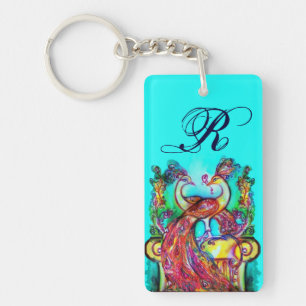 Porte-clés PEACOCKS IN LOVE MONOGRAM rouge turquoise bleu ver