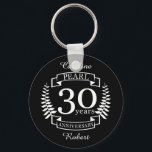 Porte-clés Pearl 30th wedding anniversary 30 years<br><div class="desc">A design to celebrate 30 years of marriage. This design has a white colored laurel design on a black background. Pearl is the traditional gift for this occasion. The text reads pearl 30 years anniversary. A romantic design to celebrate your 30th year of marriage. If you would like any help...</div>