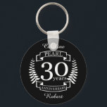 Porte-clés Pearl 30th wedding anniversary 30 years<br><div class="desc">A design to celebrate 30 years of marriage. This design has a white colored laurel design on a black background. Pearl is the traditional gift for this occasion. The text reads pearl 30 years anniversary. A romantic design to celebrate your 30th year of marriage. If you would like any help...</div>