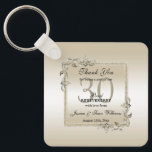 Porte-clés Pearl Gem & Glitter 30th Wedding Anniversary<br><div class="desc">Glamorous and elegant posh 30th Pearl Wedding Anniversary party thank you keychain with stylish pearl gem stone jewels corner decorations and matching colored glitter border frame. A romantic design for your celebration. All text, font and font color is fully customizable to meet your requirements. If you would like help to...</div>