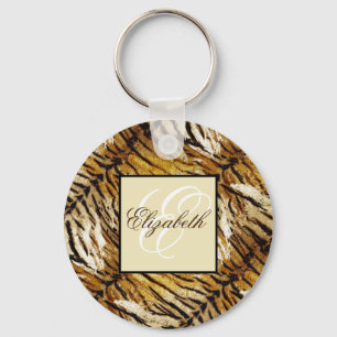 Porte-clés Peau de tigre, monogramme, élégant, tigre, rayé