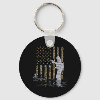 Porte-clés Pêche à la mouche Pêcheur Drapeau américain Camouf