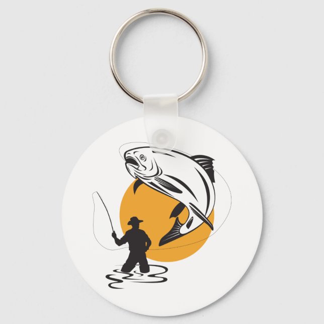 Porte-clés Pêche à la mouche Truite Coucher de soleil Silhoue (Recto)