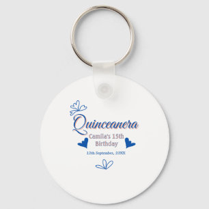 Porte-clés Pêche bleu quinceanera 15e anniversaire rustique m
