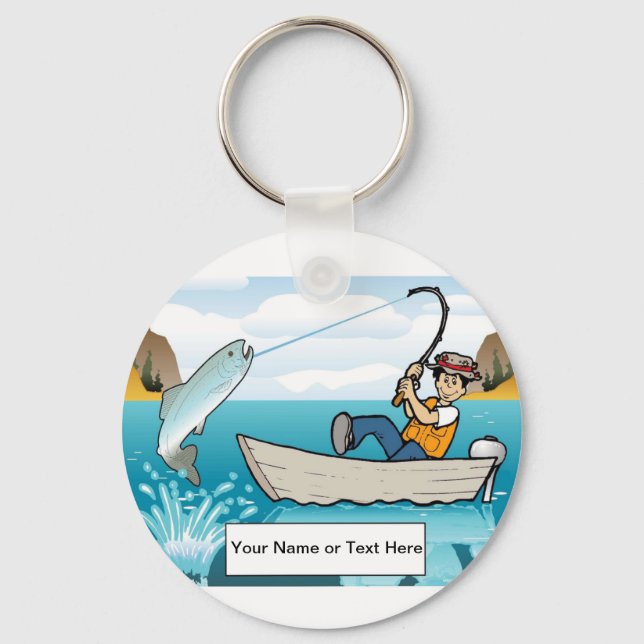 Porte-clés Pêche - Dessin masculin par PrintedPerfection.com (Recto)