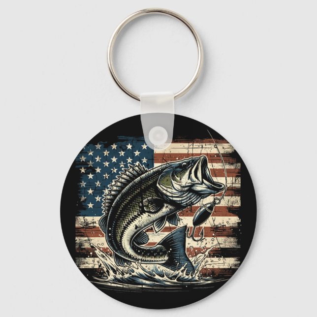 Porte-clés Pêche Drapeau Américain US Byss Poisson Pêcheur  (Recto)