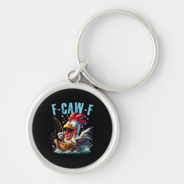 Porte-clés Pêche F-Caw-F drôle de cri de poulet humour (Devant)