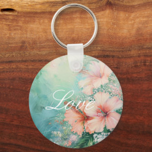 Porte-clés Pêche tropicale Hibiscus blanc Mariage d'amour flo