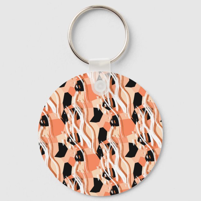 Porte-clés Pêcher noir blanc Motif Abstrait. (Recto)