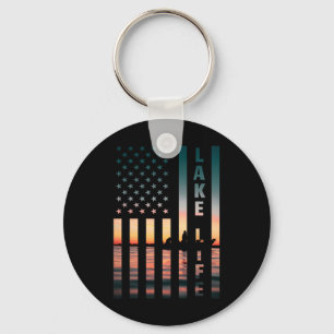 Porte-clés Pêcheur de la vie du lac Coucher de soleil Drapeau