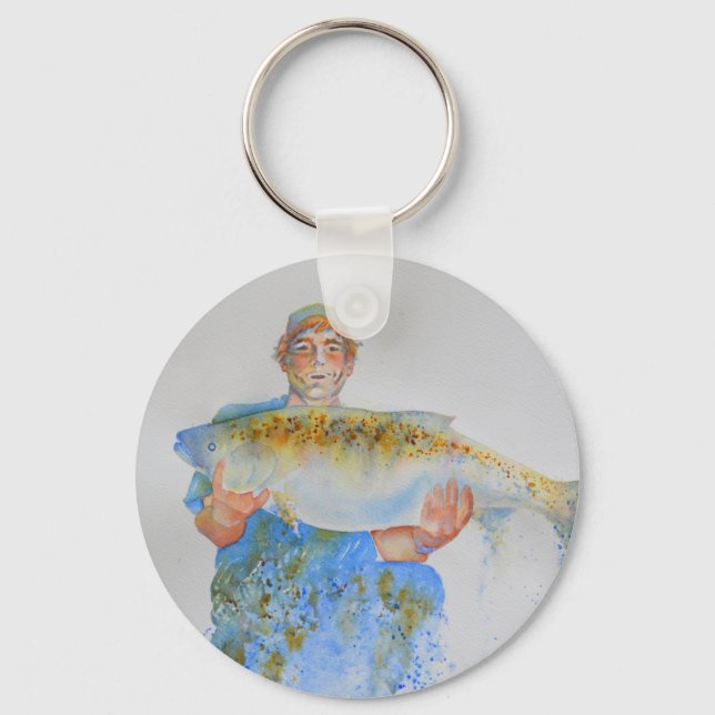Porte-clés Pêcheur peinture d'aquarelle cadeau de pêche pour  (Recto)