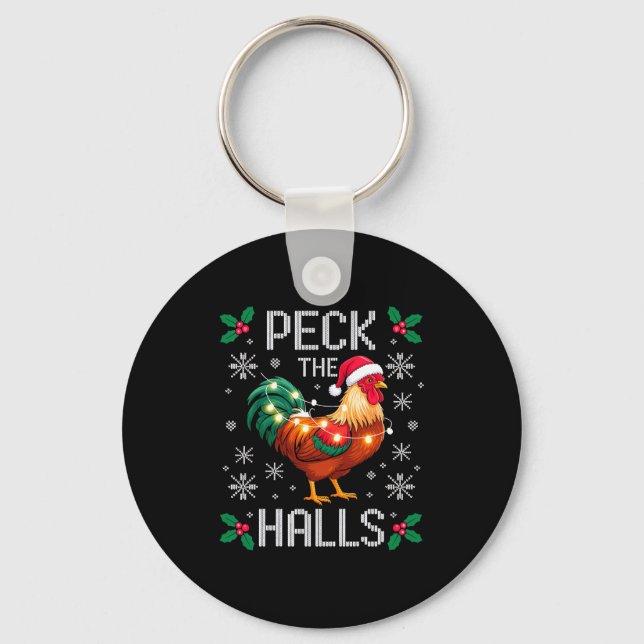 Porte-clés Peck The Halls Chicken Christmas Lights Snowflakes (Recto)