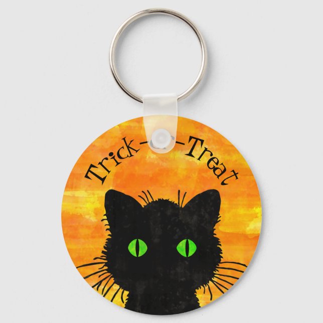 Porte-clés Peek-A-Boo Chat noir Orange Trick-or-Treat (Recto)