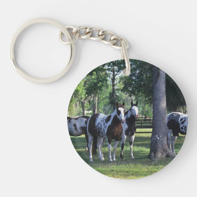 Porte-clés Peignez les chevaux dans les arbres (Devant)