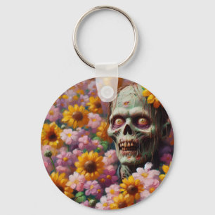 Porte-clés Peinture à l'huile de Zombie dans le champ de fleu