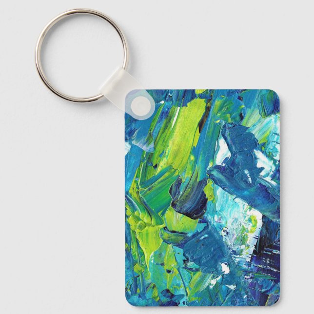 Porte-clés Peinture acrylique abstraite en bleu (Recto)